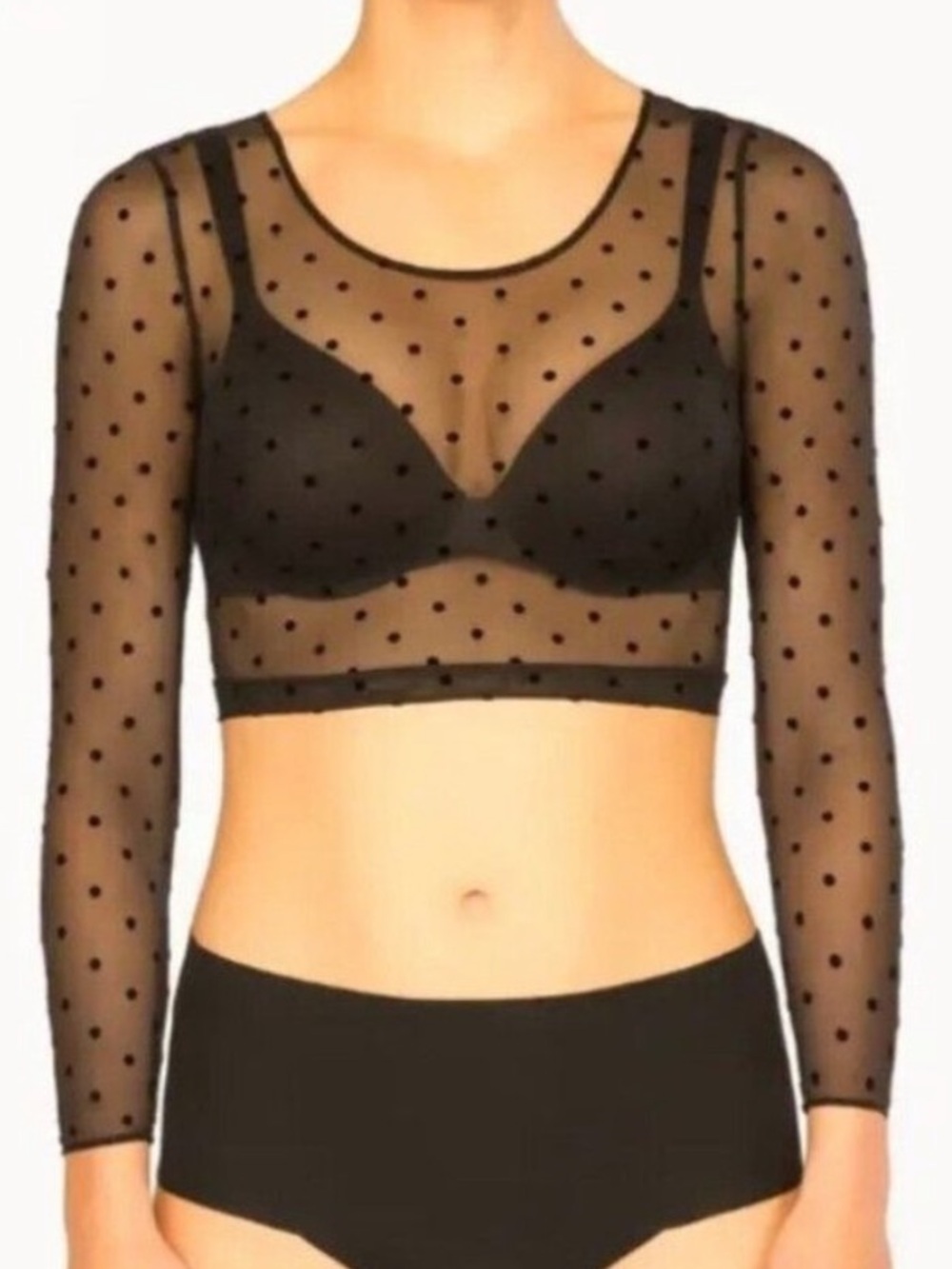 Spanx Mesh Flocked Dot Cropped Long Sleeve top